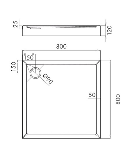 Brodzik prysznicowy na nośniku, kwadratowy 80x80 Camden 80/K