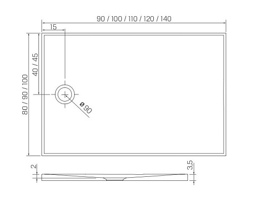 Brodzik prostokątny 80x90 konglomerat New Trendy Nex B-0456
