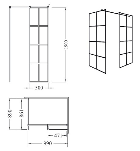 Kabina prysznicowa Walk In, ścianka 90x100 cm Excea  Besco