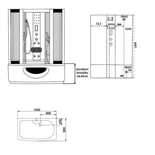 Kabino wanna z hydromasażem i sauną 145x85 WSH-9913B