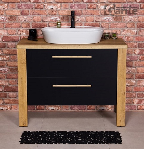 Stojąca szafka łazienkowa 100 cm czarny mat z umywalką Cortez Gante