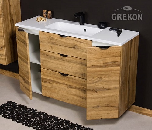 Szafka łazienkowa wisząca z umywalką dąb naturalny 120 cm Victa Gante