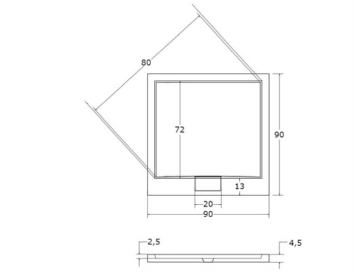 Brodzik do kabiny prysznicowej, kwadratowy 90x90 Axim Besco