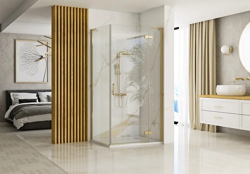 Kabina prysznicowa szczotkowane złoto 80x80 uchylna Hugo Rea Gold