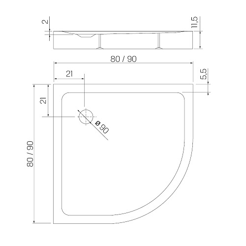 Biały brodzik prysznicowy półokrągły 90x90 cm struktura kamienia Mild Stone New Trendy B-0517