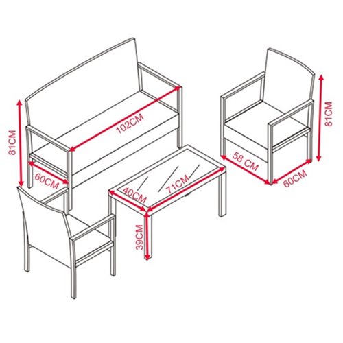 Zestaw mebli ogrodowych z technorattanu stół, sofa, krzesła dla 4 osób Luiza brąz