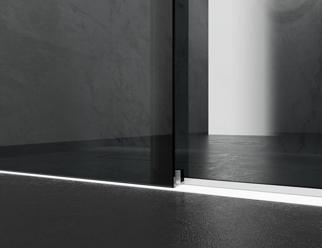 Drzwi prysznicowe rozsuwane prawe/lewe do wnęki 92-101 cm szkło 8mm grafitowe profile czarny mat Swiss Liniger