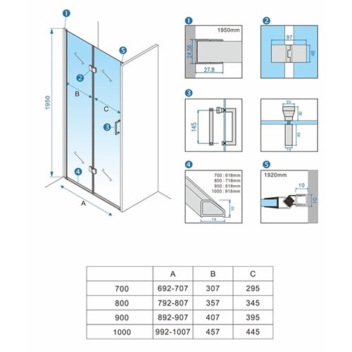 Chromowane drzwi prysznicowe składane do wnęki 110 cm ZES-KZ21E-110