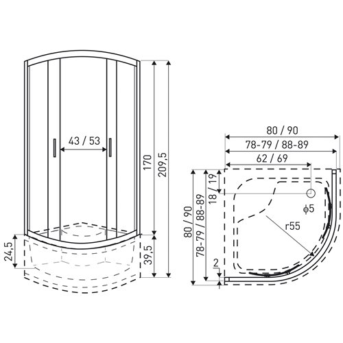 Kabina prysznicowa z brodzikiem 90x90 Aruba GL BL Kerra