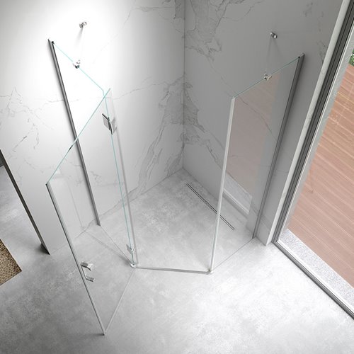 Chromowana kabina prysznicowa pięciokątna 100x100 drzwi uchylne KZ10C