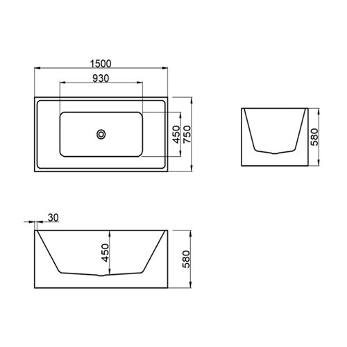 Wanna wolnostojąca prostokątna przelew i korek biały 150 cm Santa Hydrosan