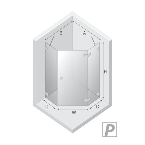 Czarna kabina prysznicowa pięciokątna prawa 90x90 EXK-6291 Eventa Black Chrome New Trendy