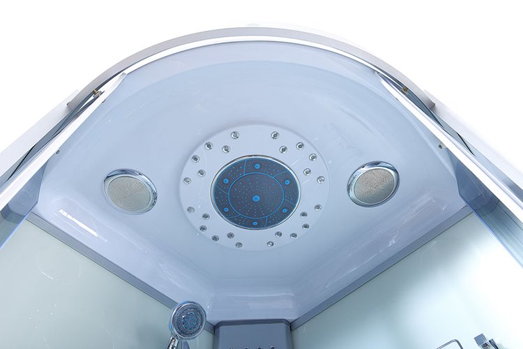 Kabina prysznicowa z sauną parową i hydromasażem półokrągła zabudowana biała 100x100 MO-0513CS