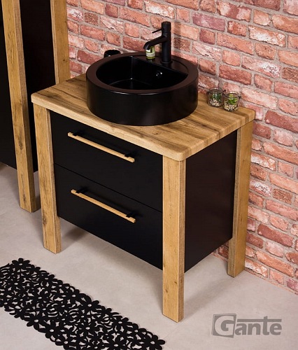 Stojąca szafka łazienkowa 80 cm czarny mat z czarną umywalką Cortez Gante