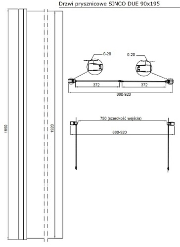 Drzwi prysznicowe uchylne 90 cm Sinco Due Besco