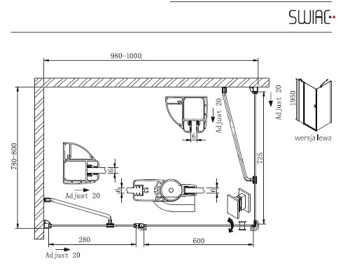 Kabina prysznicowa Sarema 100x80 Lewa Plus