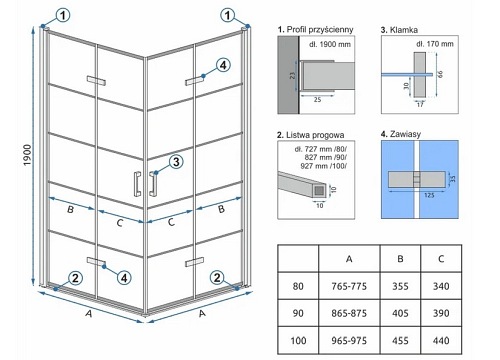 Kabina prysznicowa 80x90 składana Molier Black Double Rea