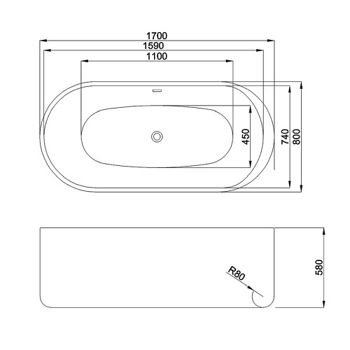 Czarno biała wanna wolnostojąca 170 cm Vox Hydrosan