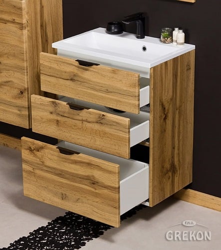 Szafka łazienkowa wisząca z umywalką dąb naturalny 60 cm Victa Gante