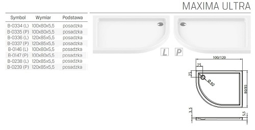 Brodzik asymetryczny 120x85 Maxima Ultra B-0238/L New Trendy