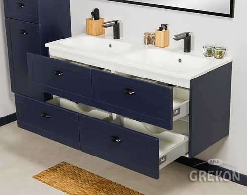 Wisząca szafka z umywalką granatowy mat 120/4 cm seria Grend Gante