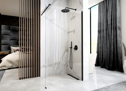 Czarna ścianka prysznicowa walk-in 110 cm Aero Black Mat Rea