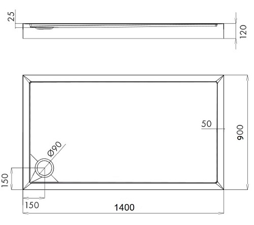 Brodzik prysznicowy na nośniku, 90x140 Camden 90/140/P