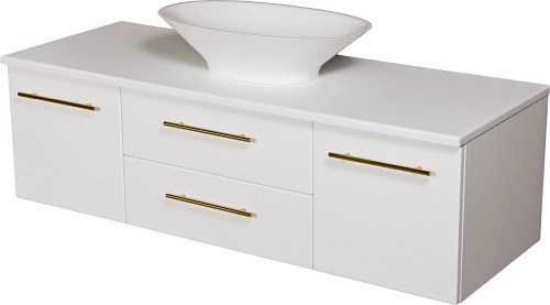 Szafka wisząca biały mat z umywalką nablatową 140/50 cm Belli Gold Gante