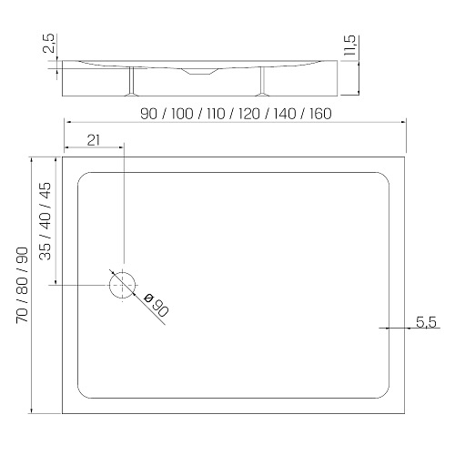 Biały brodzik prysznicowy prostokątny 90x120 cm struktura kamienia Mild Stone New Trendy B-0535