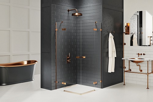 Miedziana kabina prysznicowa podwójne drzwi uchylne 90x110 EXK-3673 Avexa New Trendy Copper Brushed