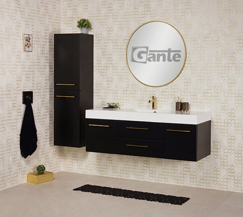Szafka łazienkowa wisząca czarny mat z umywalką 140 cm Nela Belli Gold Gante