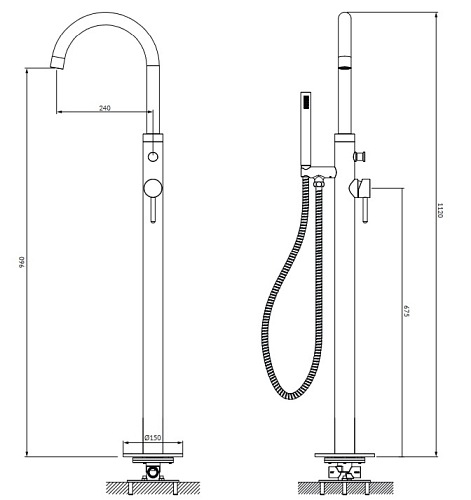Bateria wannowa wolnostojąca Y1233CP Omnires Y miedź