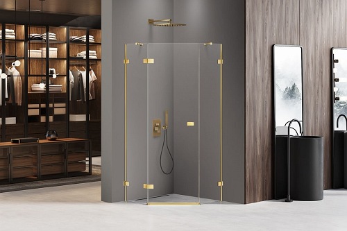 Zlota kabina pięciokątna 80x80 lewa EXK-3840 Avexa New Trendy Gold Shine