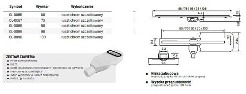 Visio Slim New Trendy odpływ liniowy 100 cm OL-0090 ruszt chrom szczotkowany