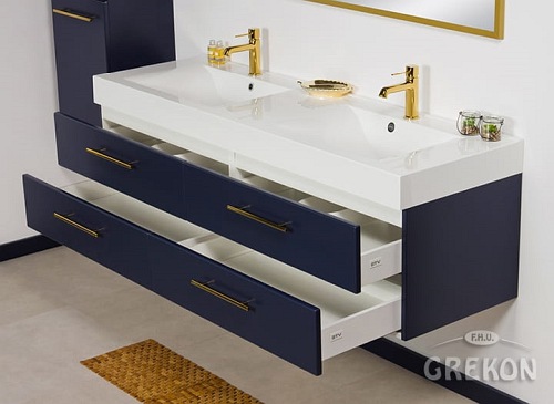 Szafka wisząca z podwójną umywalką granatowy mat 160 cm Belli Gold Gante