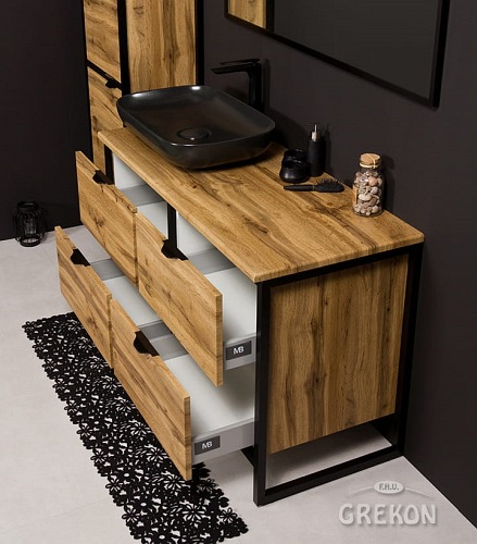 Szafka z czarną umywalką styl loftowy 120 cm seria New York