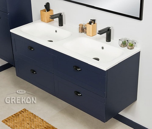 Wisząca szafka z umywalką granatowy mat 120/4 cm seria Grend Gante
