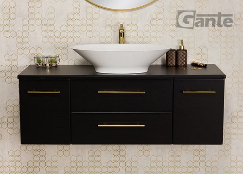 Szafka łazienkowa wisząca 120 cm czarny mat z umywalką nablatową Belli Gold Gante