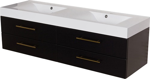 Szafka łazienkowa wisząca czarny mat z umywalką dwie komory 160 cm Nela Belli Gold Gante