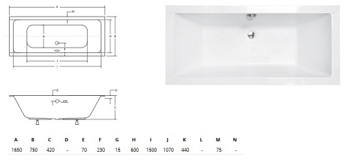 Wanna prostokątna do zabudowy Quadro Slim Besco 165 cm