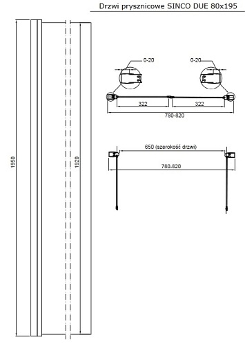 Drzwi prysznicowe uchylne 80 cm Sinco Due Besco