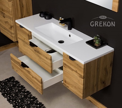 Szafka łazienkowa z umywalką wisząca dąb naturalny 120 cm Victa Gante