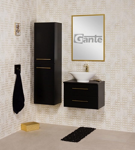 Szafka łazienkowa wisząca 60 cm czarny mat z umywalką nablatową Belli Gold Gante