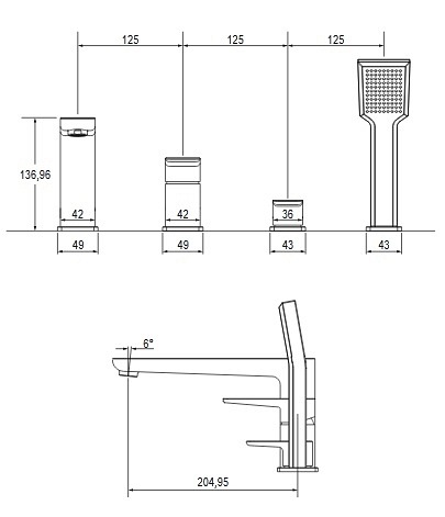 Bateria wannowa 4-otworowa Parma PM7432 CRB Omnires