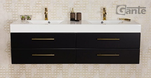 Szafka łazienkowa wisząca czarny mat z umywalką dwie komory 160 cm Nela Belli Gold Gante