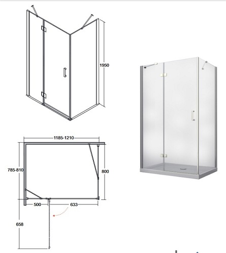 Kabina prysznicowa prostokątna 80x120 Viva Besco model lewy