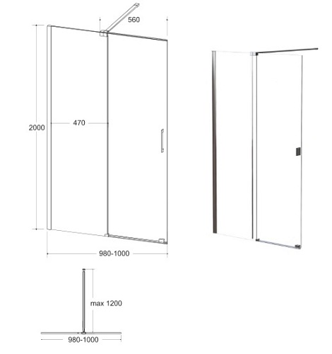 Ścianka prysznicowa rozsuwana 100 cm Vayo Black Besco