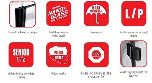 Kabina prysznicowa półokrągła 90x90 Capri Nero Atrium