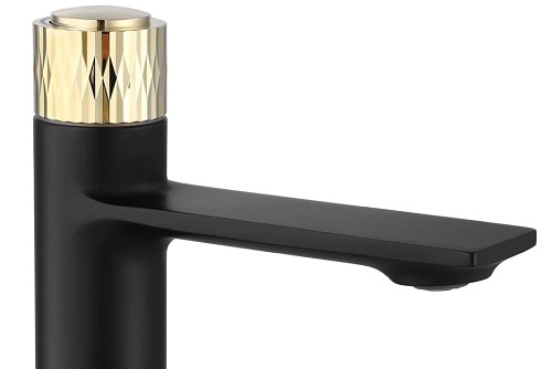 Czarno złota bateria umywalkowa niska Storm Black Rea