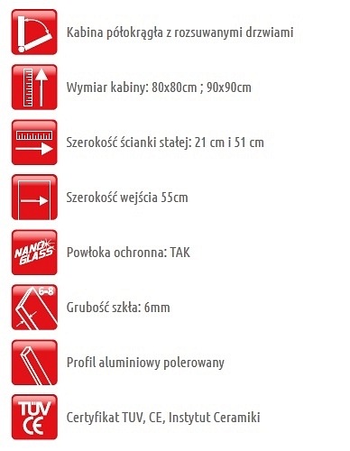 Kabina prysznicowa półokrągła 80x80  FF308 Treviso Atrium